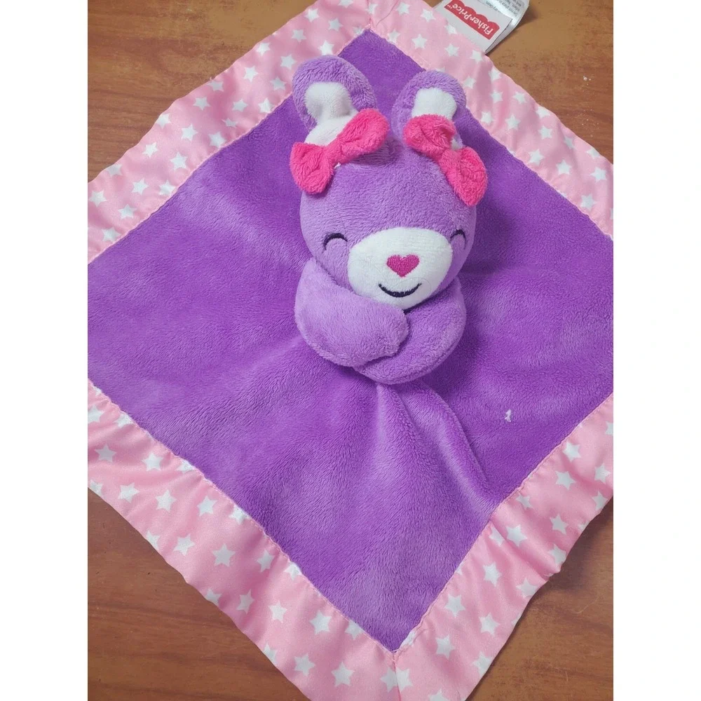 Fisher Price‎ Baby Lovey Plush Bunny Rabbit Purple Pink Stars Satin